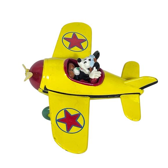 Vintage Disney DecoPac Mickey Mouse Flying Airplane Die Cast Toy Yellow 1981 - Picture 2 of 16